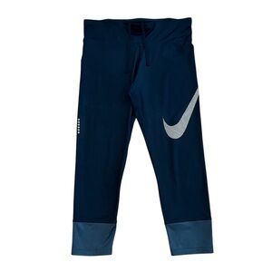 NIKE Dri-Fit Size Medium Women's Capri Leggings Big Swoosh Drawstring Yoga Run